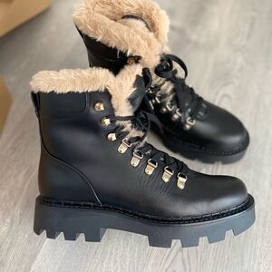 Zara Leather Fur Lined Hiking Boots New